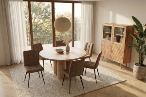 MASA DE SUFRAGERIE ROTUNDA, ART DECO 140CM, REALIZATA DIN LEMN MASIV DE MANGO, CULOARE NATUR, ARTIM GROUP SELECTION - Img 3