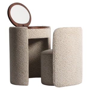 MASA DE TOALETA ROXENNE, DIN METAL, LEMN SI TEXTIL, DE CULOARE BEJ LEOPARD, DESIGN MODERN