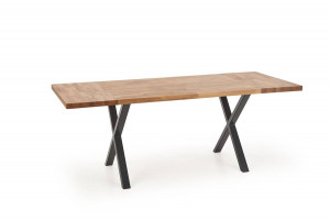 MASA DINING APEX, STEJAR/NEGRU, 120 CM, BLAT DIN LEMN MASIV SI PICIOARE DIN METAL, STIL VINTAGE - Img 2