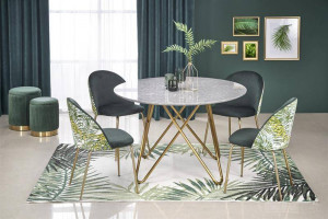 MASA DINING BONELLO, CU EFECT DE MARMURA GRI DESCHIS/AURIU ANTICHIZAT, 120 CM, DIN MDF SI METAL, STIL MODERN