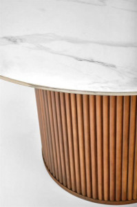 MASA DINING BRUNO, CU ASPECT DE MARMURA ALBA/NUC, 120 CM, BLAT DIN CERAMICA SI PICIOR DIN LEMN MASIV, STIL MODERN - Img 2