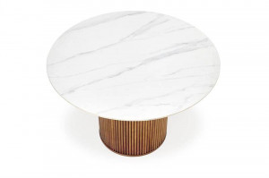MASA DINING BRUNO, CU ASPECT DE MARMURA ALBA/NUC, 120 CM, BLAT DIN CERAMICA SI PICIOR DIN LEMN MASIV, STIL MODERN - Img 3