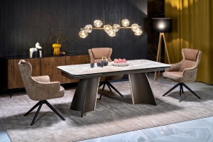 MASA DINING ELEGANTA STIL VESNA, EXTENSIBILA, 180-260/90/76 cm, CONFECTIONATA DIN OTEL, CERAMICA SI STICLA