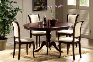 MASA DINING EXTENSIBILA, 106/141 CM, NUC INCHIS, BLAT DIN MDF SI PICIOARE DIN LEMN, STIL CLASIC