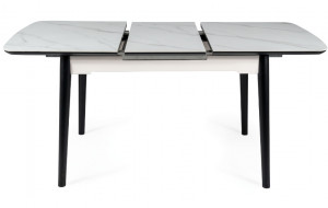 MASA DINING EXTENSIBILA,, 120/160 CM, EFECT DE MARMURA ALBA/NEGRU, BLAT DIN CERAMICA SI PICIOARE DIN LEMN, STIL MODERN - Img 7
