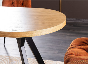 MASA DINING EXTENSIBILA, 140/272 CM, STEJAR/NEGRU, BLAT DIN FURNIR NATURAL SI PICIOARE DIN METAL, STIL MODERN - Img 5