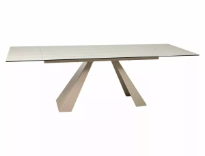 MASA DINING EXTENSIBILA, 160/240 CM, BEJ MAT/CASMIR, CONFECTIONATA DIN STICLA SECURIZATA, CERAMICA TRAVERTIN SI METAL - Img 2