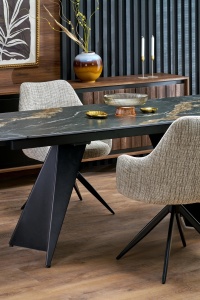 MASA DINING EXTENSIBILA ARMANI NEGRU/ NEGRU CU ASPECT DE MARMURA, 165/241 CM, BLAT DIN MARMURA SINTETICA SI PICIOR DIN METAL, STIL MODERN - Img 5