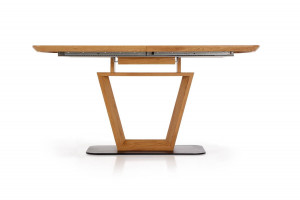 MASA DINING EXTENSIBILA BLACKY, STEJAR AURIU/NEGRU, 160/220 CM, BLAT DIN MDF SI PICIOR DIN METAL, STIL MODERN - Img 4
