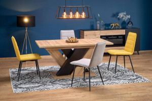 MASA DINING EXTENSIBILA BRANDON, STEJAR WOTAN/NEGRU, 160/200 CM, DIN PAL MELAMINAT, STIL MODERN - Img 6