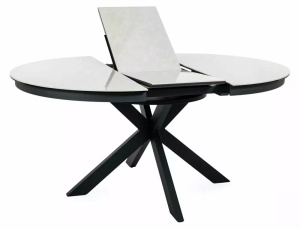 MASA DINING EXTENSIBILA CERAMIC, 120/160 CM, BEJ LUCIOS/NEGRU MAT, CONFECTIONATA DN METAL, CERAMICA SI STICLA SECURIZATA - Img 2
