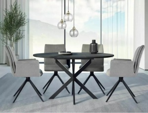 MASA DINING EXTENSIBILA GASTON, 100/135 CM NEGRU MAT, BLAT DIN CERAMICA SI PICIOARE DIN METAL, STIL MODERN - Img 1
