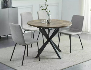 MASA DINING EXTENSIBILA GASTON, 100/135 CM, NUC/NEGRU, BLAT DIN MDF SI PICIOARE DIN METAL, STIL MODERN - Img 2