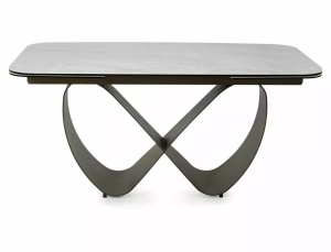 MASA DINING EXTENSIBILA INFINITY, 160/240 CM, EFECT DE MARMURA ALBA- CUPRU/NEGRU, DIN CERAMICA, STICLA SI METAL, STIL MODERN