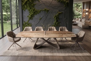 MASA DINING EXTENSIBILA INFINITY 180-220-260CM, REALIZATA DIN METAL SI BLAT DIN STICLA SI CERAMICA, CULOARE MARO/SAMPANIE - Img 4