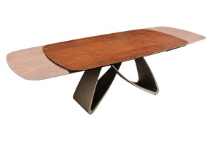 MASA DINING EXTENSIBILA INFINITY 180-220-260CM, REALIZATA DIN METAL SI BLAT DIN STICLA SI CERAMICA, CULOARE MARO RUGINIU/SAMPANIE - Img 7