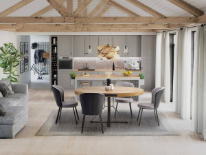MASA DINING EXTENSIBILA MERCY, STEJAR AURIU/NEGRU, 120/160 CM, BLAT DIN MDF SI PICIOARE DIN METAL, STIL MODERN - Img 1