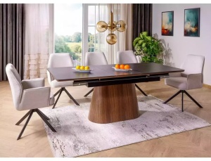 MASA DINING EXTENSIBILA MONACO, 160/200 X 90 cm, NEGRU MAT/NUC, DIN CERAMICA, MDF SI FURNIR - Img 3