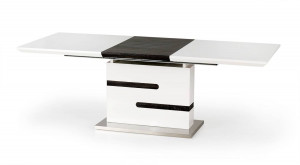 MASA DINING EXTENSIBILA MONACO, ALB/GRI ANTRACIT/CROM, 160/220 CM, BLAT DIN MDF SI PICIOR DIN METAL, STIL MODERN - Img 3