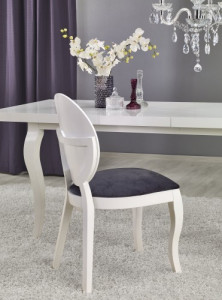 MASA DINING EXTENSIBILA MOZART, ALBA, 140/180 CM, BLAT DIN MDF SI PICIOARE DIN LEMN MASIV, STIL CLASIC - Img 2