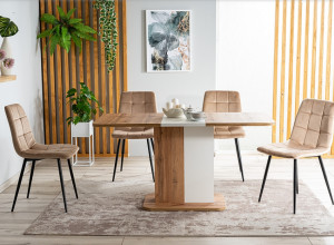 MASA DINING EXTENSIBILA NEXT, 110/153 CM, STEJAR ATISAN/ALB MAT, DIN PAL LAMINAT, STIL MODERN