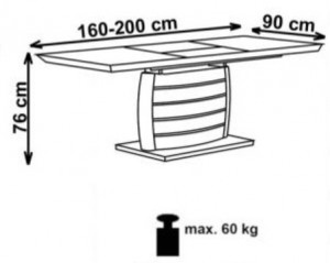 MASA DINING EXTENSIBILA ONYX, ALB/CROM, 160/200 CM, BLAT DIN MDF LACUIT SI PICIOR DIN METAL, STIL MODERN, HALMAR - Img 4