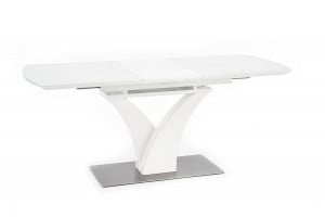 MASA DINING EXTENSIBILA PALERMO, ALB MAT/CROM, 140/180 CM, DIN STICLA, MDF SI METAL, STIL MODERN - Img 6