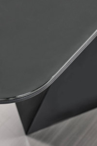 MASA DINING EXTENSIBILA PATRIZIO, GRI INCHIS/NEGRU, 160/200 CM, BLAT DIN STICLA, MDF SI PICIOARE DIN METAL, STIL MODERN - Img 4