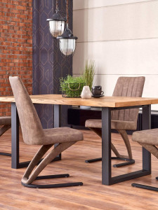 MASA DINING EXTENSIBILA PEREZ, STEJAR/NEGRU, 160/250 CM, BLAT DIN MDF SI PICIOARE DIN METAL, STIL VINTAGE - Img 8