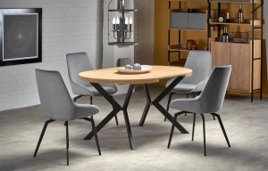 MASA DINING EXTENSIBILA PERONI, STEJAR AURIU/NEGRU, 100/250 CM, BLAT DIN MDF SI PICIOARE DIN METAL, STIL MODERN - Img 6