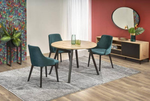 MASA DINING EXTENSIBILA RUBEN, STEJAR/NEGRU, 102/142 CM, BLAT DIN PAL SI PICIOARE DIN LEMN MASIV , STIL VINTAGE
