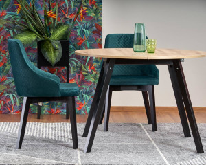 MASA DINING EXTENSIBILA RUBEN, STEJAR/NEGRU, 102/142 CM, BLAT DIN PAL SI PICIOARE DIN LEMN MASIV , STIL VINTAGE - Img 3