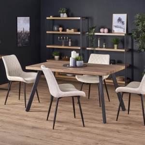 MASA DINING EXTENSIBILA STIL BERLIN, NUC/NEGRU, 140/180 CM, BLAT DIN MDF SI PICIOARE DIN METAL, STIL VINTAGE