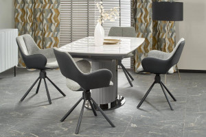 MASA DINING EXTENSIBILA STIL DANCAN, CU EFECT DE MARMURA ALBA/GRI/NEGRU, 160/220 CM, DIN CERAMICA SI METAL, STIL MODERN - Img 4