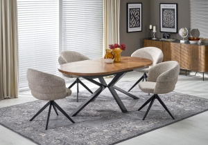 MASA DINING EXTENSIBILA STIL JASON, 180-300/100/74 cm, CONFECTIONATA DIN MDF, FURNIR SI METAL, STIL MODERN