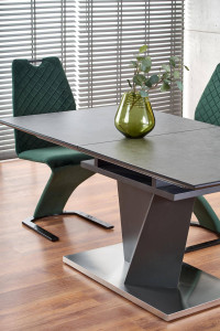 MASA DINING EXTENSIBILA STIL SALVADOR, GRI INCHIS/CROM, 160/200 CM, BLAT DIN STICLA, MDF SI PICIOARE DIN METAL, STIL MODERN - Img 5