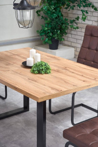 MASA DINING EXTENSIBILA VENOM, STEJAR WOTAN/NEGRU, 135/185 CM, BLAT DIN MDF LAMINAT SI PICIOARE DIN METAL, STIL VINTAGE - Img 5