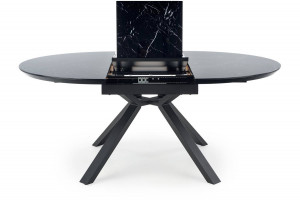 MASA DINING EXTENSIBILA VERTIGO, CU EFECT DE MARMURA NEAGRA/NEGRU, 130/180 CM, DIN MDF, STICLA SI METAL, STIL MODERN - Img 8