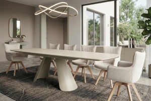 MASA DINING EXTENSIBILA VOGUE 160-240CM, REALIZATA DIN CADRUL METALIC SI BLAT CERAMIC, CULOARE BEJ/SAMPANIE, INVICTA INTERIOR - Img 2