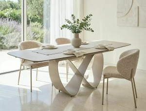 MASA DINING INFINITY, DIN STICLA, CERAMICA SI METAL, 160(240)X95, CULOARE TRAVERTIN/CASMIR, SIGNAL - Img 12