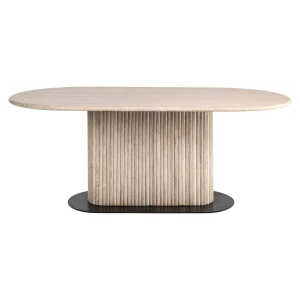 MASA DINING LA CANTERA BEIGE, 213519, 200CM, CONFECTIONATA DIN TRAVERTIN SI METAL, BEJ/NEGRU, STIL MODERN - Img 2