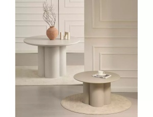 MASA DINING/LIVING ROTUNDA, ECRU, 120/74 CM, CONFECTIONATA DN MDF SI MICROCIMENT - Img 2