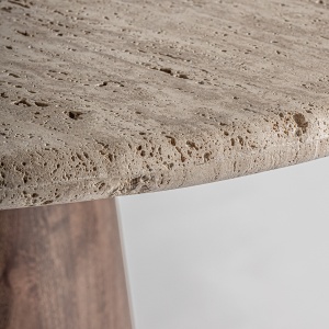 MASA DINING/LIVING VARZI 130CM, BEJ/MARO, CONFECTIONATA DIN TRAVERTIN SI MDF NUC, STIL MODERN, VICAL HOME - Img 3
