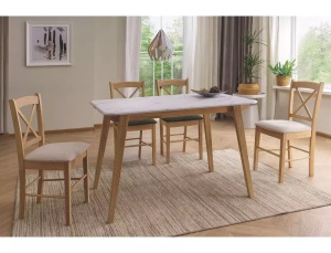 MASA DINING MARCUS ALB CU EFECT DE MARMURA SI STEJAR 120X75, DIN MDF SI FURNIR