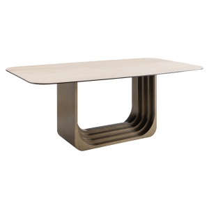 MASA DINING MAXFIELD, 200cm, REALIZATA DIN METAL, STICLA SI CERAMICA, CULOARE BEJ, STIL MODERN, RICHMOND