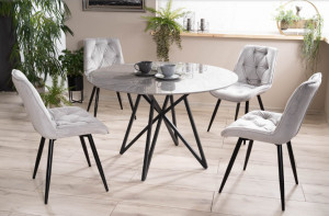 MASA DINING MURANO, 120 CM, EFECT DE MARMURA GRI/NEGRU MAT, BLAT DIN CERAMICA SI PICIOARE DIN METAL, STIL MODERN - Img 1
