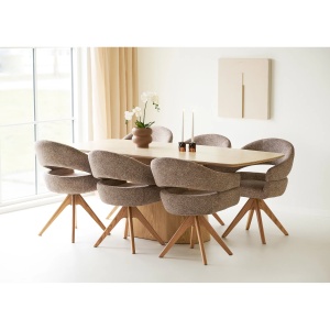 MASA DINING NOLI 90x200x76 cm, REALIZATA DIN FURNIR, CERAMICA, CULOARE TRAVERTIN/NATUR, HOUSE NORDIC - Img 2