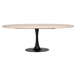 MASA DINING OVALA HAMPTON, 230 CM, CREM/NEGRU, DIN TRAVERTIN SI METAL, RICHMOND INTERIORS - Img 2