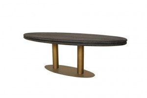 MASA DINING OVALA MACARON, 235 CM, NEGRU RUSTIC/MARO INCHIS, DIN STEJAR SI METAL, RICHMOND INTERIORS - Img 4
