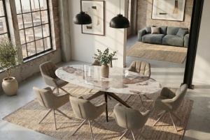 MASA DINING OVALA, PANDORA 220CM, REALIZATA DIN CERAMICA SI METAL, CULOARE MARMURA/BRONZ, INVICTA INTERIOR - Img 3